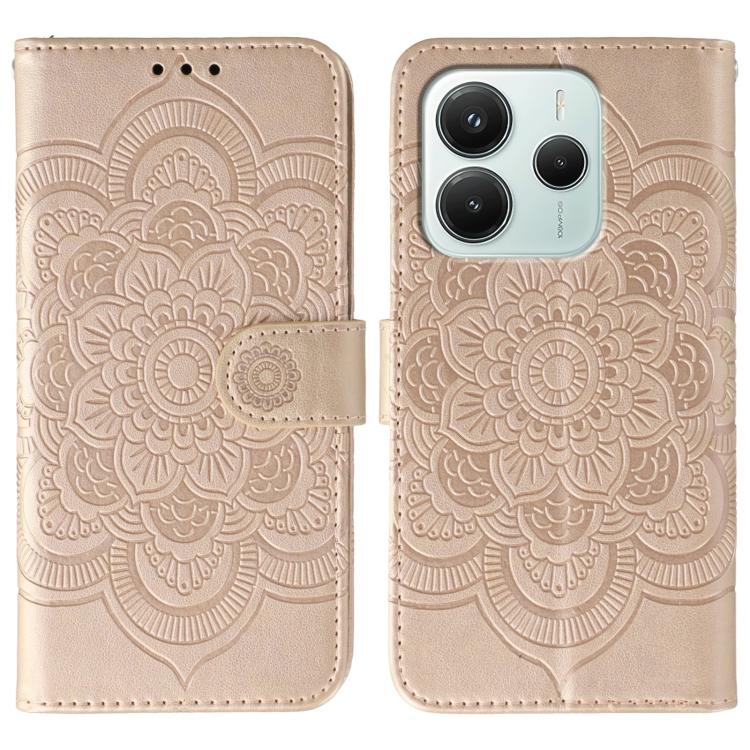 

For Redmi Note 14 5G Sun Mandala Embossing Pattern Phone Leather Case(Rose Gold)