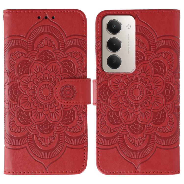 

For Redmi 15 5G Global / 15 4G SEA Sun Mandala Embossing Pattern Phone Leather Case(Red)