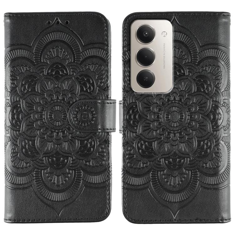 

For Redmi 15 5G Global / 15 4G SEA Sun Mandala Embossing Pattern Phone Leather Case(Black)