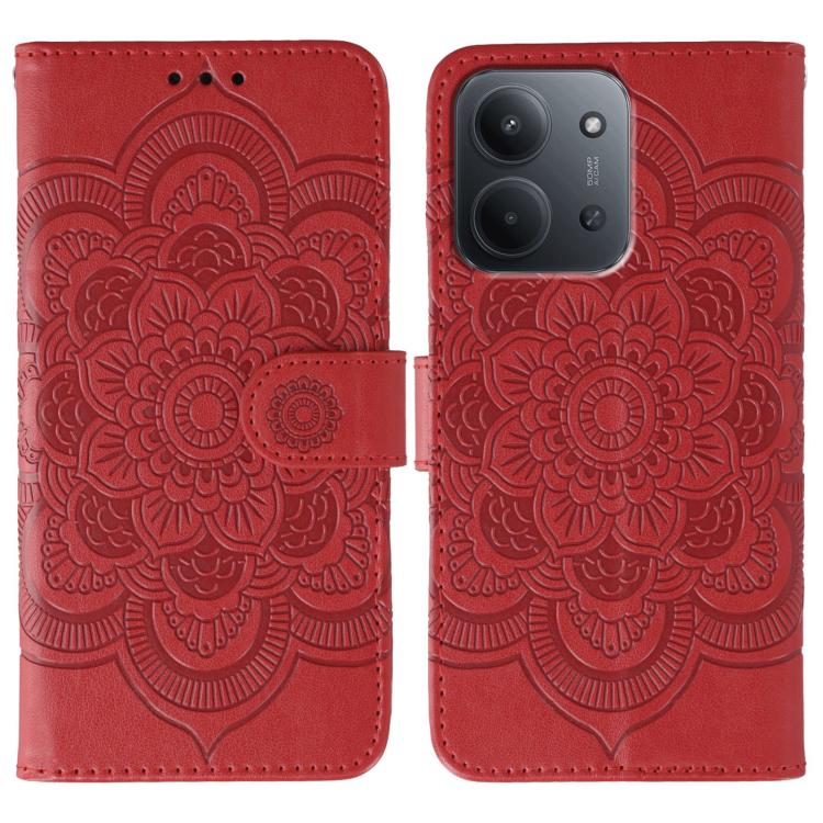 

For Redmi 15C 5G / 4G EU 173mm Sun Mandala Embossing Pattern Phone Leather Case(Red)