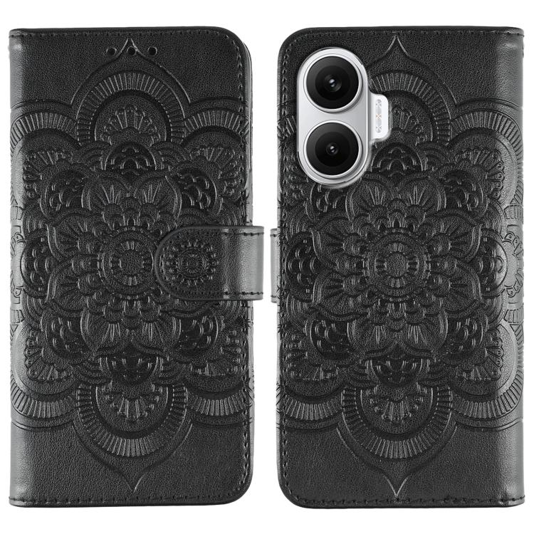 

For Redmi Turbo 4 Pro 5G / Poco F7 Sun Mandala Embossing Pattern Phone Leather Case(Black)