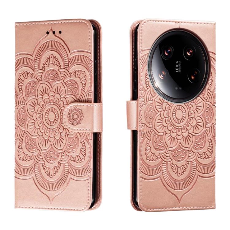 

For Xiaomi 14 Ultra Sun Mandala Embossing Pattern Phone Leather Case(Rose Gold)