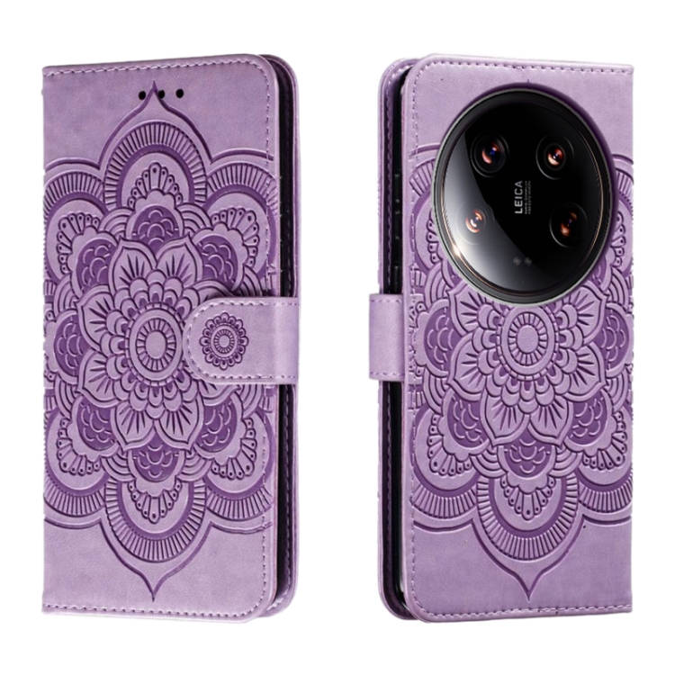 

For Xiaomi 14 Ultra Sun Mandala Embossing Pattern Phone Leather Case(Purple)