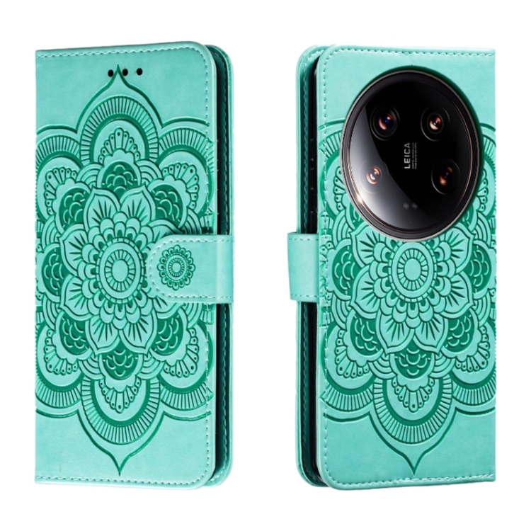 

For Xiaomi 14 Ultra Sun Mandala Embossing Pattern Phone Leather Case(Green)