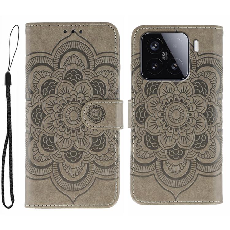 

For Xiaomi 15 Sun Mandala Embossing Pattern Phone Leather Case(Grey)