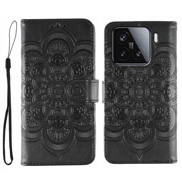 

For Xiaomi 15 Sun Mandala Embossing Pattern Phone Leather Case(Black)
