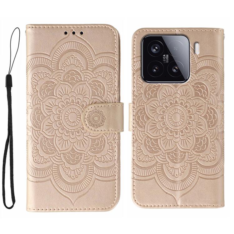 

For Xiaomi 15 Sun Mandala Embossing Pattern Phone Leather Case(Rose Gold)
