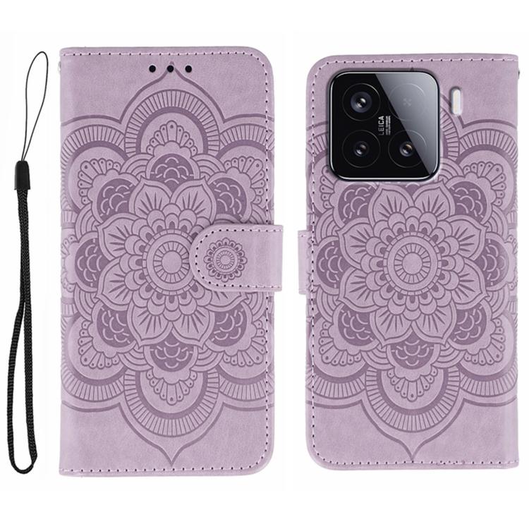 

For Xiaomi 15 Sun Mandala Embossing Pattern Phone Leather Case(Purple)