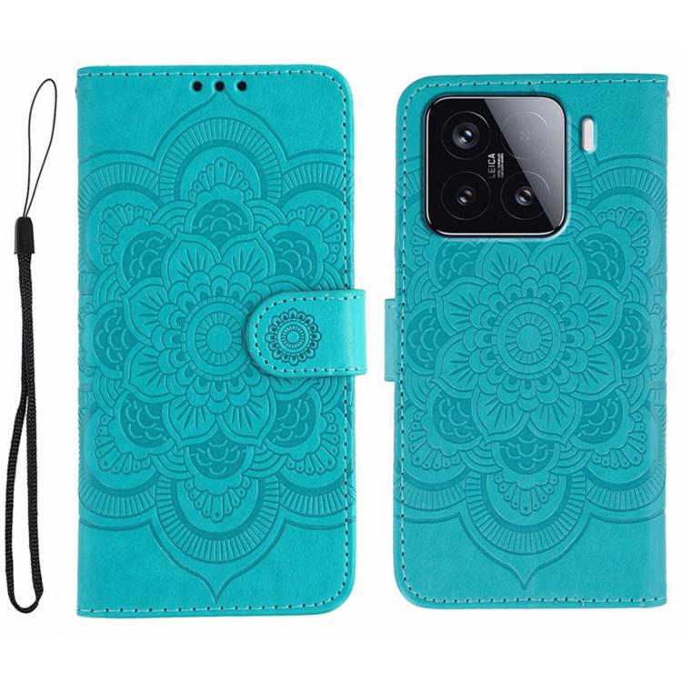 

For Xiaomi 15 Sun Mandala Embossing Pattern Phone Leather Case(Blue)