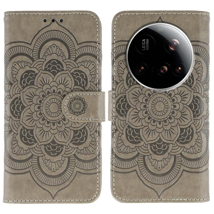 

For Xiaomi 15 Ultra Sun Mandala Embossing Pattern Phone Leather Case(Grey)