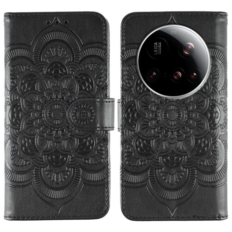 

For Xiaomi 15 Ultra Sun Mandala Embossing Pattern Phone Leather Case(Black)