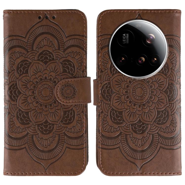 

For Xiaomi 15 Ultra Sun Mandala Embossing Pattern Phone Leather Case(Brown)