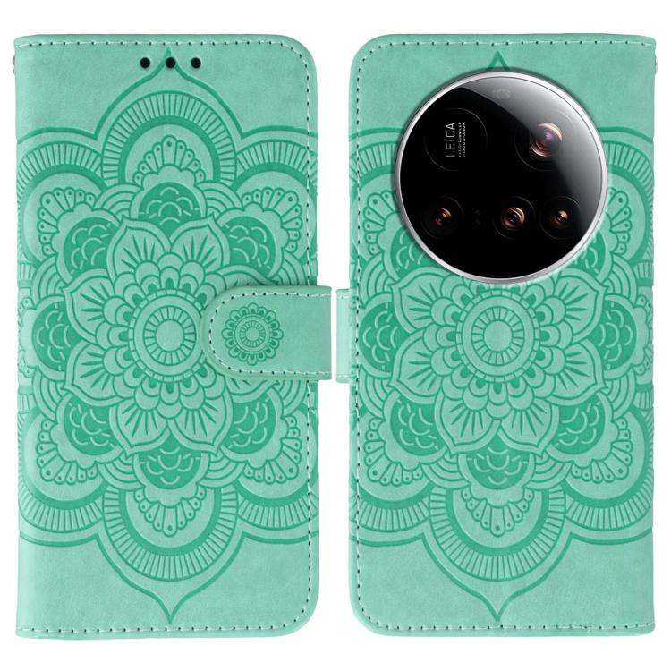 

For Xiaomi 15 Ultra Sun Mandala Embossing Pattern Phone Leather Case(Green)