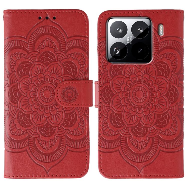 

For Xiaomi 15 Pro Sun Mandala Embossing Pattern Phone Leather Case(Red)