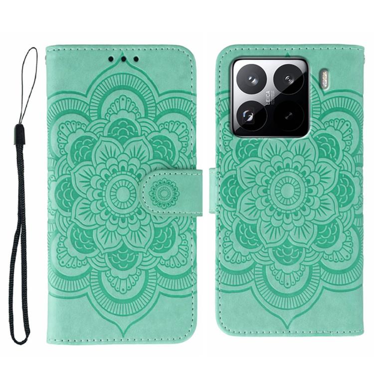 

For Xiaomi 15 Pro Sun Mandala Embossing Pattern Phone Leather Case(Green)