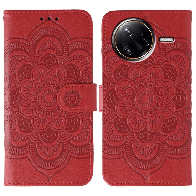 

For Xiaomi Poco F7 Ultra / Redmi K80 Pro Sun Mandala Embossing Pattern Phone Leather Case(Red)