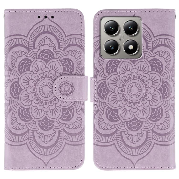 

For Xiaomi 14T Pro Sun Mandala Embossing Pattern Phone Leather Case(Purple)