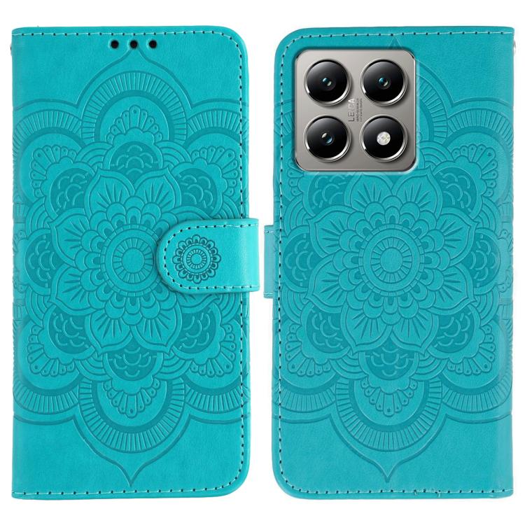 

For Xiaomi 14T Pro Sun Mandala Embossing Pattern Phone Leather Case(Blue)