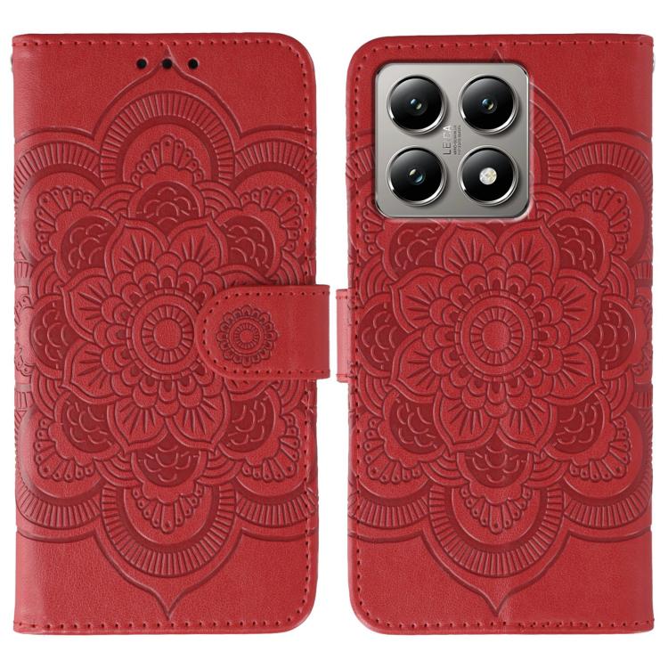 

For Xiaomi 14T Sun Mandala Embossing Pattern Phone Leather Case(Red)