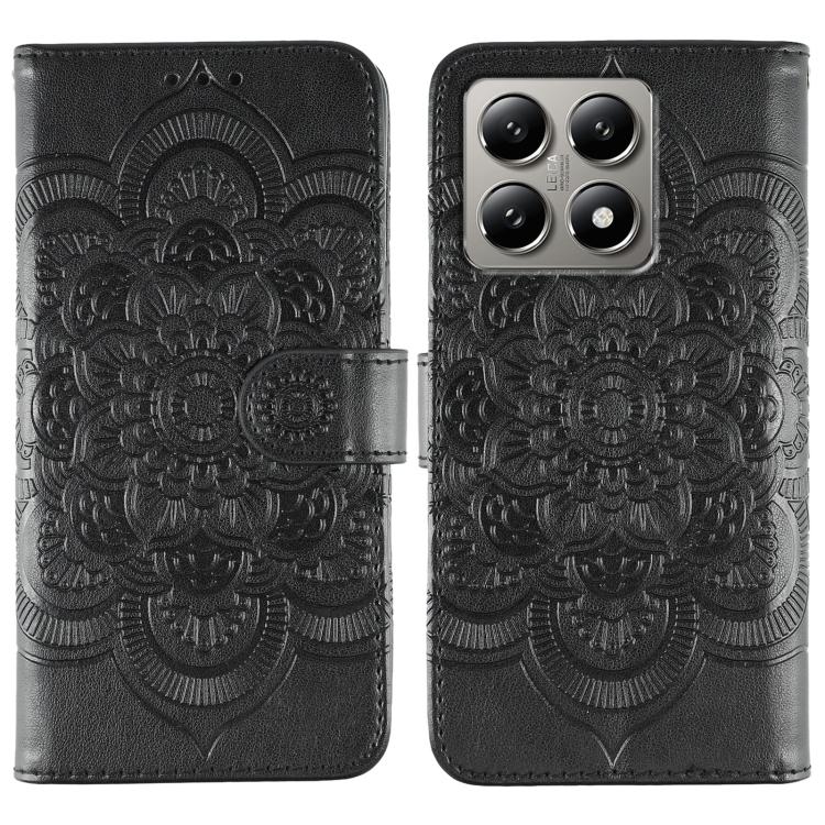 

For Xiaomi 14T Sun Mandala Embossing Pattern Phone Leather Case(Black)