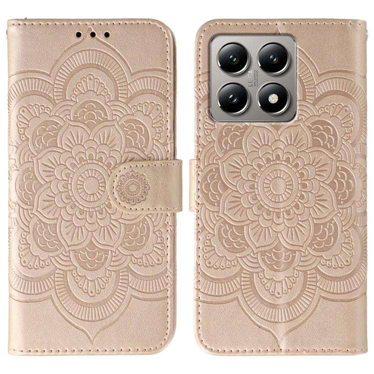 

For Xiaomi 14T Sun Mandala Embossing Pattern Phone Leather Case(Rose Gold)