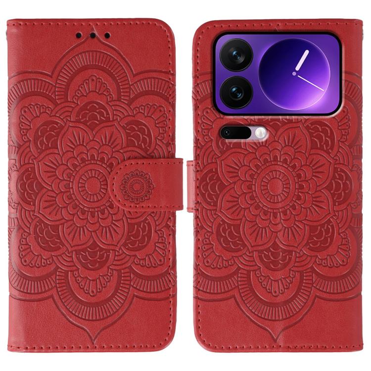 

For Xiaomi 17 Pro Sun Mandala Embossing Pattern Phone Leather Case(Red)