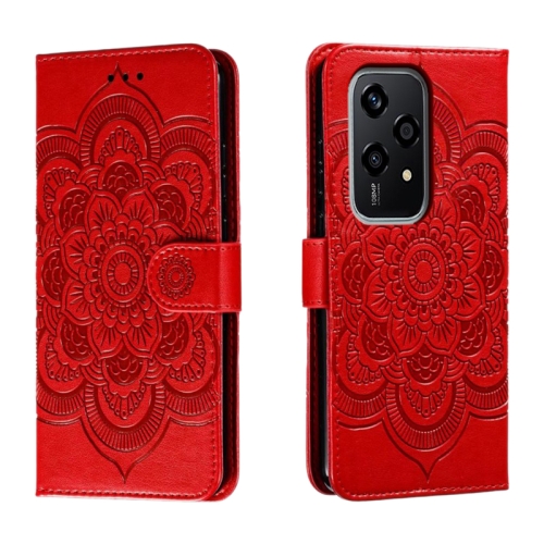 

For Honor 200 Lite Global Sun Mandala Embossing Pattern Phone Leather Case(Red)