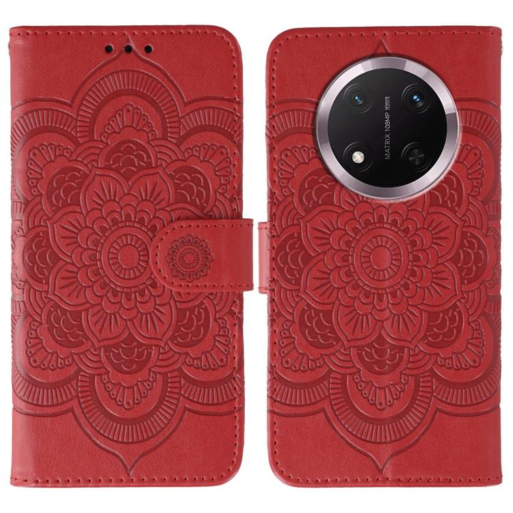

For Honor Magic7 Lite Sun Mandala Embossing Pattern Phone Leather Case(Red)