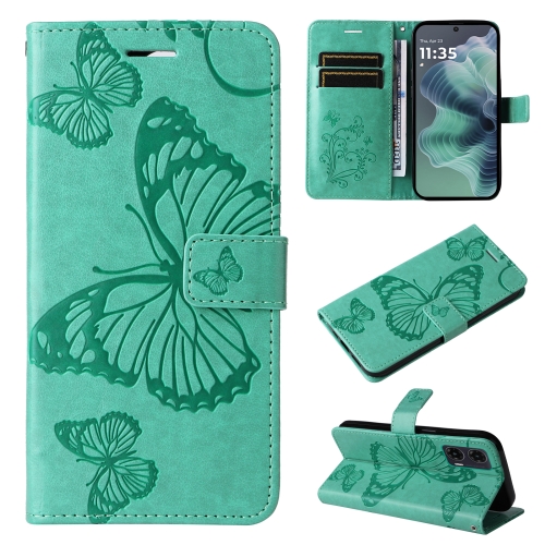 

For Motorola Moto G35 3D Butterfly Embossed Pattern Flip Leather Phone Case(Green)