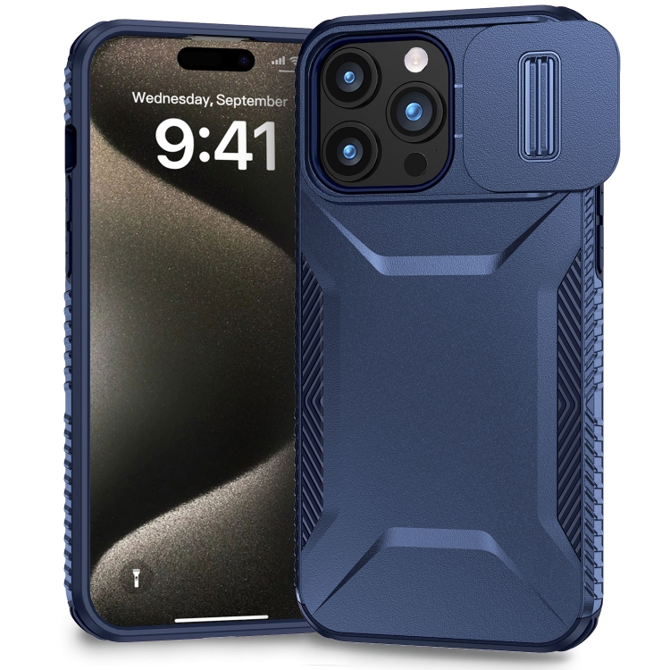 

For iPhone 15 Pro Max Sliding Camshield Phone Case(Blue)
