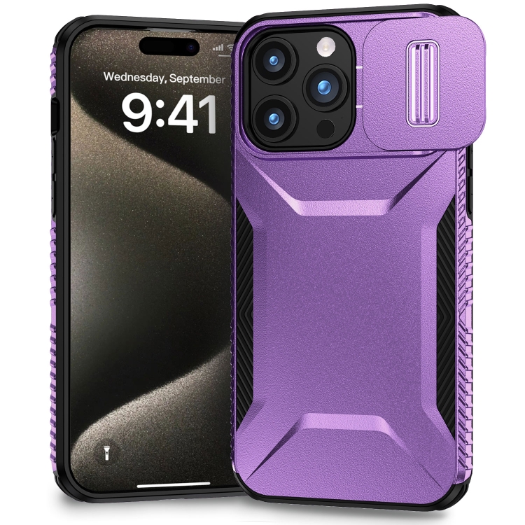 

For iPhone 15 Pro Max Sliding Camshield Phone Case(Purple)