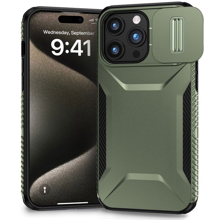 

For iPhone 15 Pro Sliding Camshield Phone Case(Alpine Green)