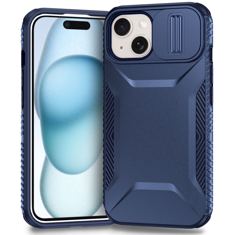 

For iPhone 15 Plus Sliding Camshield Phone Case(Blue)