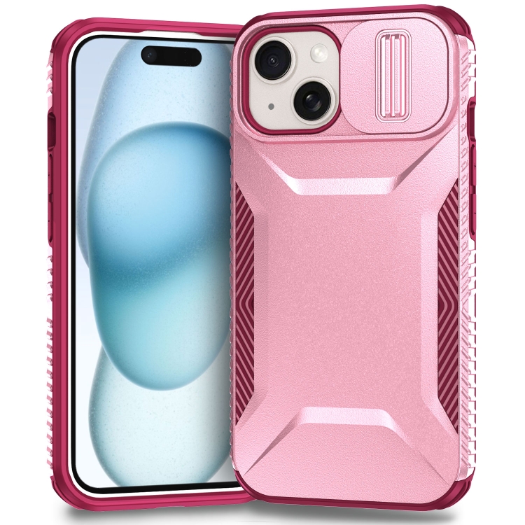 

For iPhone 15 Sliding Camshield Phone Case(Pink + Rose Red)