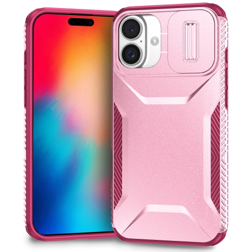 

For iPhone 16 Plus Sliding Camshield Phone Case(Pink + Rose Red)