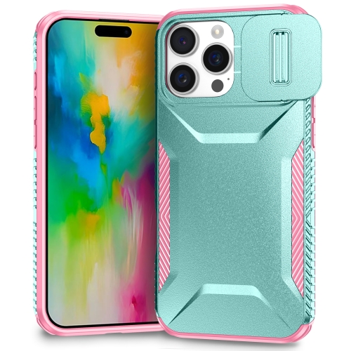 

For iPhone 16 Pro Sliding Camshield Phone Case(Grey Green + Pink)