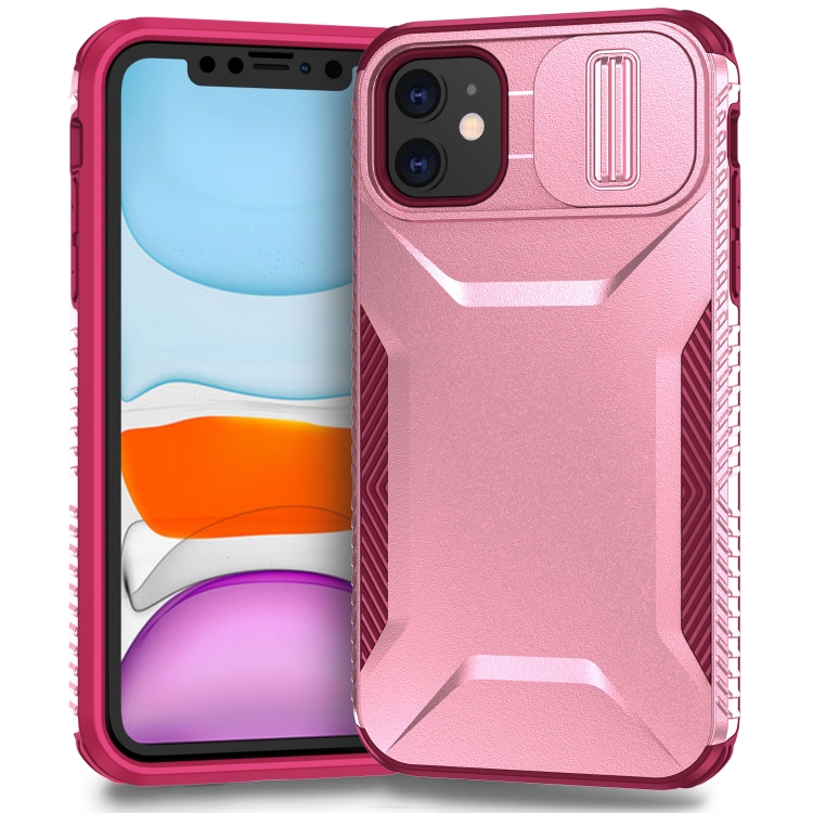 

For iPhone 11 Sliding Camshield Phone Case(Pink + Rose Red)