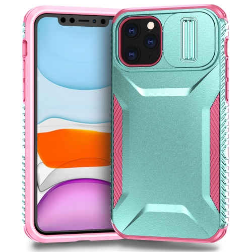 

For iPhone 11 Pro Max Sliding Camshield Phone Case(Grey Green + Pink)