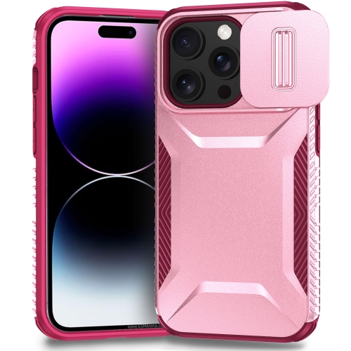 

For iPhone 14 Pro Sliding Camshield Phone Case(Pink + Rose Red)