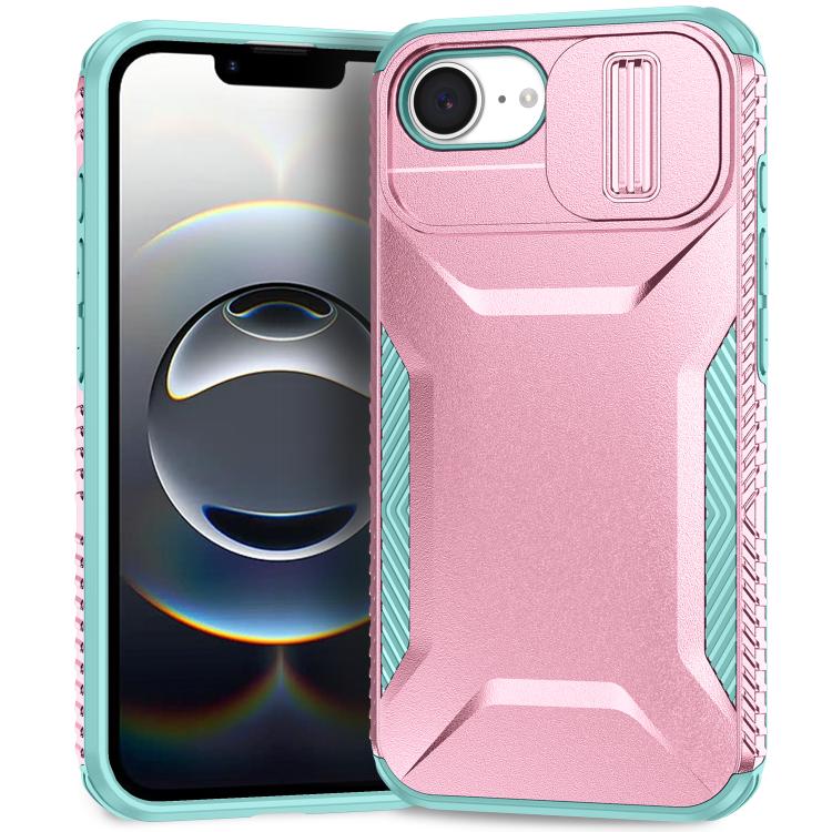 

For iPhone 16e Sliding Camshield Phone Case(Grey Green + Pink)