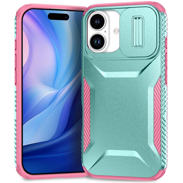 

For iPhone 17 Sliding Camshield Phone Case(Pink + Grey Green)