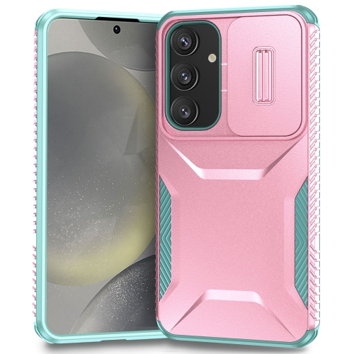 

For Samsung Galaxy S25+ 5G / S24+ 5G Sliding Camshield Phone Case(Pink + Grey Green)