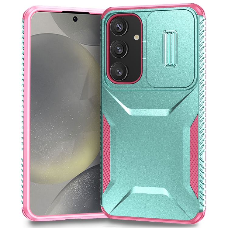 

For Samsung Galaxy S25+ 5G / S24+ 5G Sliding Camshield Phone Case(Grey Green + Pink)