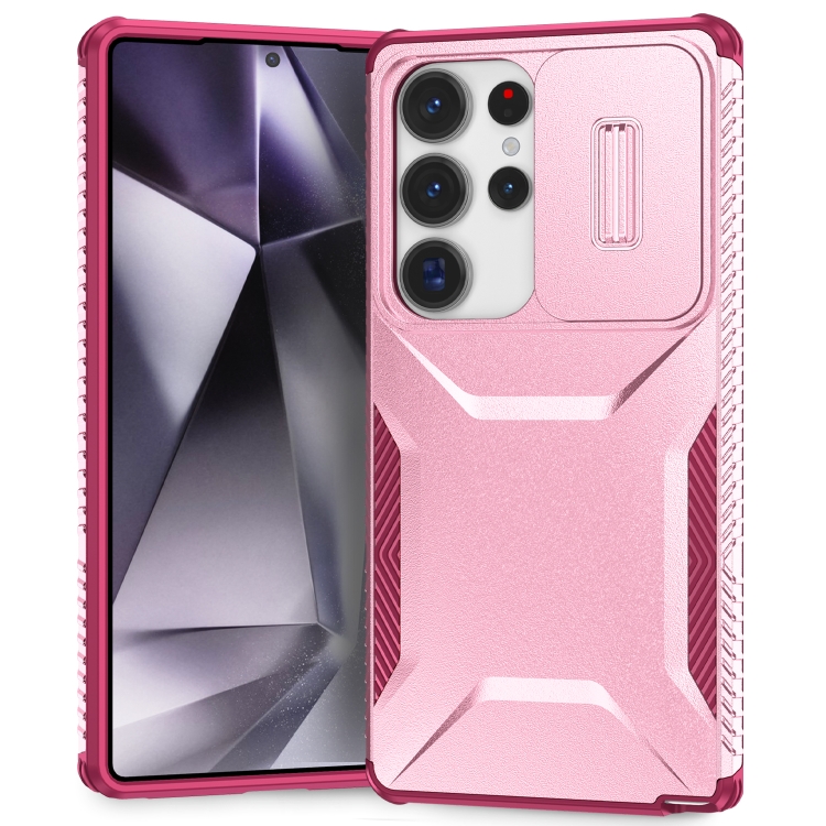 

For Samsung Galaxy S25 Ultra 5G Sliding Camshield Phone Case(Pink + Rose Red)
