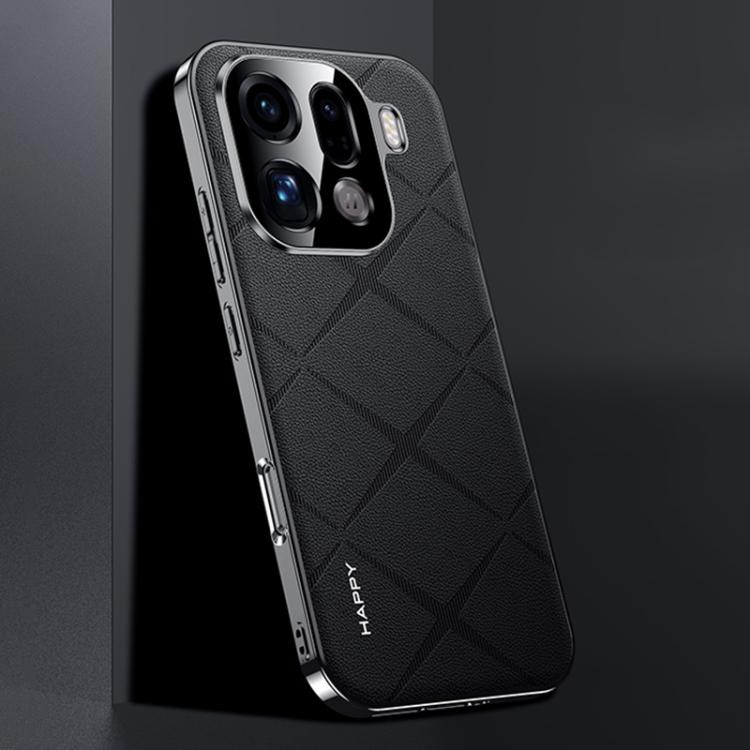 

For OPPO Find X9 Pro Plain Leather PC Phone Case(Black)