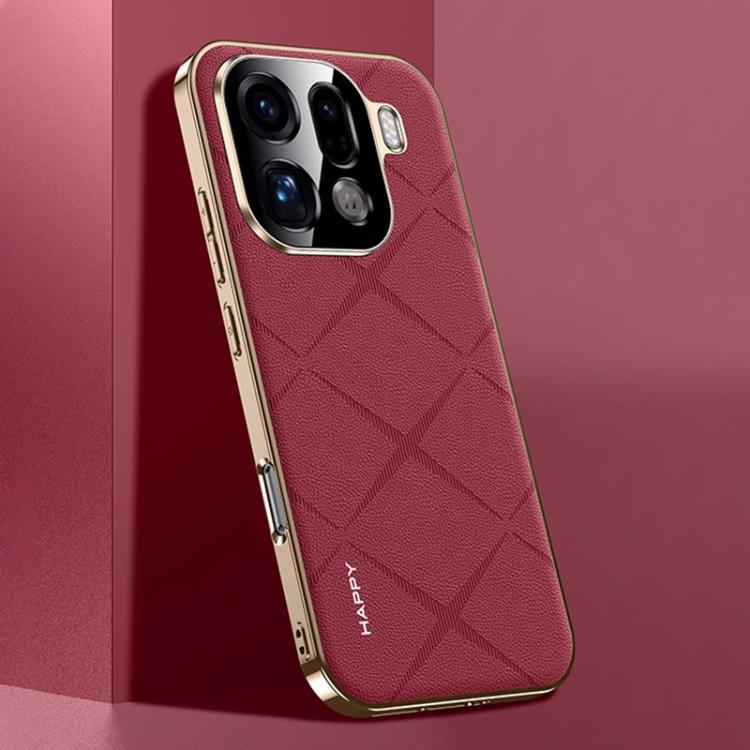 

For OPPO Find X9 Pro Plain Leather PC Phone Case(Wine Red)
