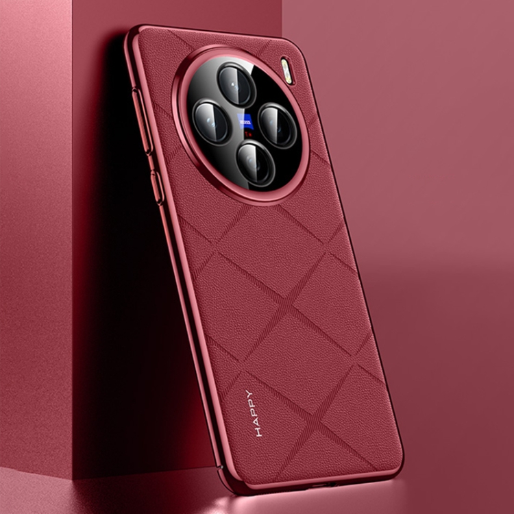 

For vivo X200 Plain Leather PC Phone Case(Wine Red)