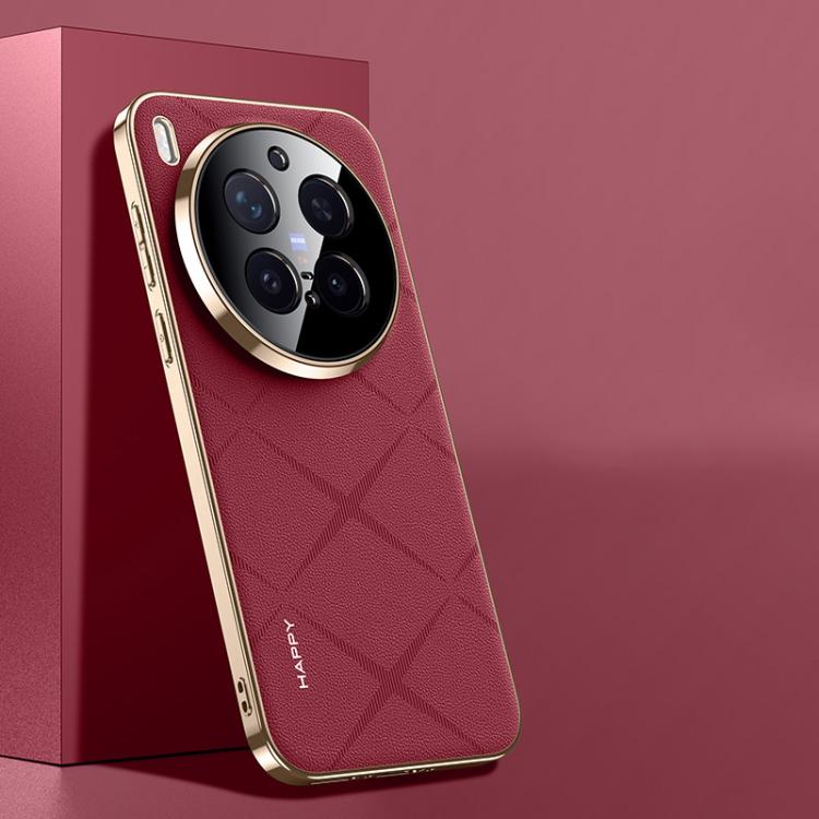 

For vivo X300 Pro Plain Leather PC Phone Case(Wine Red)