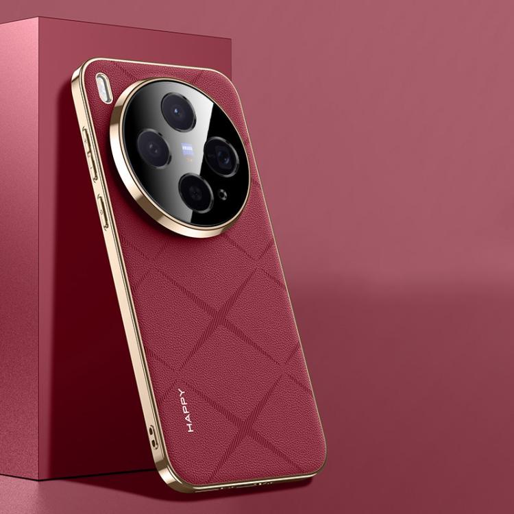 

For vivo X300 Plain Leather PC Phone Case(Wine Red)