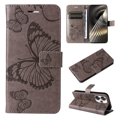 

For Xiaomi Poco F6 3D Butterfly Embossed Pattern Flip Leather Phone Case(Grey)